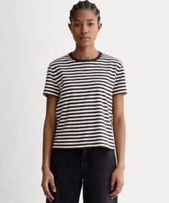 The Box-Cut Tee in Essential Cotton | Black / Bone | No Pocket